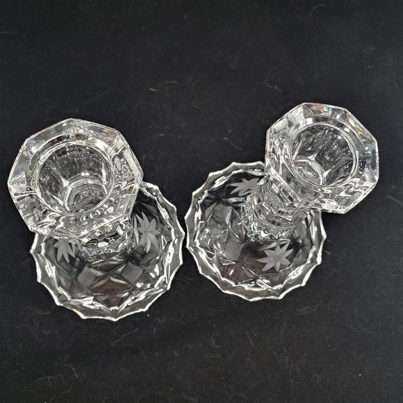 Set of 2 Lead Crystal Vintage Glass Candle Stick Holders 5” Clear Crystal - Picture 6 of 13